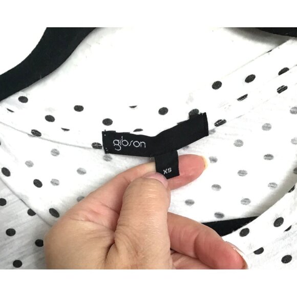 GIBSON- WOMENS WHITE W/BLACK POLKA DOTS RACE BACK TANK SIZE X-SMALL - Picture 3 of 6